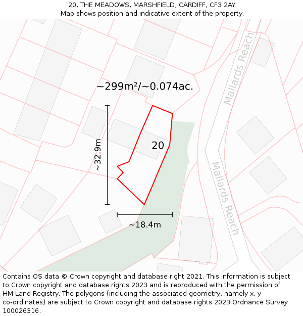 20, THE MEADOWS, MARSHFIELD, CARDIFF, CF3 2AY: Plot and title map