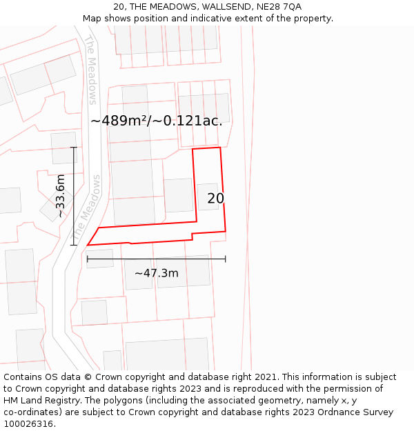 20, THE MEADOWS, WALLSEND, NE28 7QA: Plot and title map
