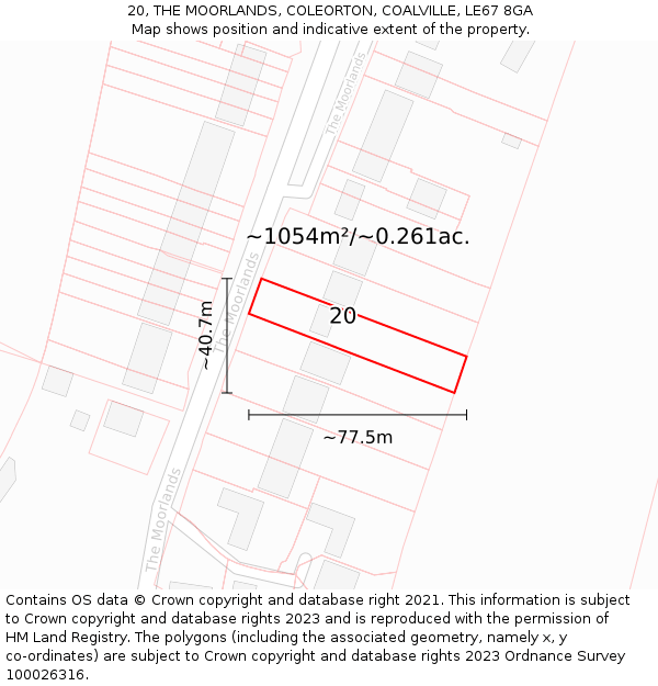 20, THE MOORLANDS, COLEORTON, COALVILLE, LE67 8GA: Plot and title map