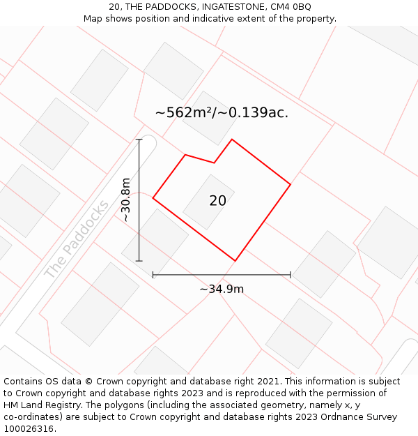 20, THE PADDOCKS, INGATESTONE, CM4 0BQ: Plot and title map