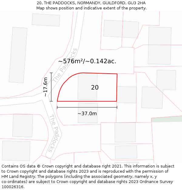 20, THE PADDOCKS, NORMANDY, GUILDFORD, GU3 2HA: Plot and title map