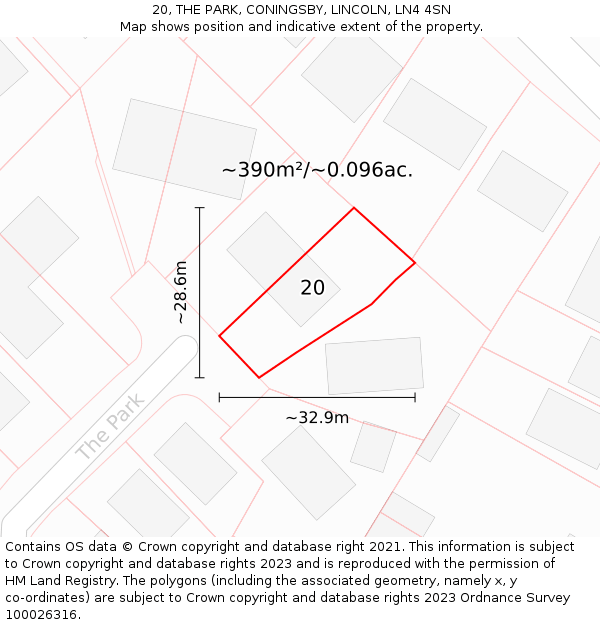 20, THE PARK, CONINGSBY, LINCOLN, LN4 4SN: Plot and title map