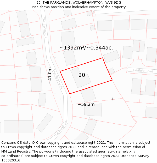 20, THE PARKLANDS, WOLVERHAMPTON, WV3 9DG: Plot and title map
