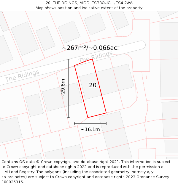 20, THE RIDINGS, MIDDLESBROUGH, TS4 2WA: Plot and title map