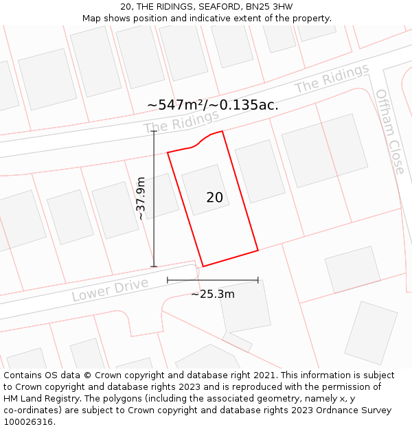20, THE RIDINGS, SEAFORD, BN25 3HW: Plot and title map