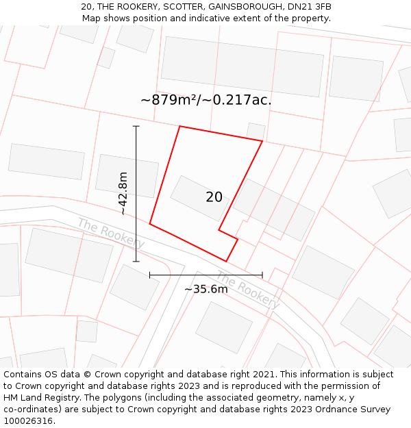 20, THE ROOKERY, SCOTTER, GAINSBOROUGH, DN21 3FB: Plot and title map