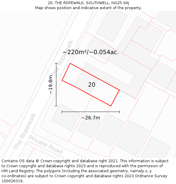 20, THE ROPEWALK, SOUTHWELL, NG25 0AJ: Plot and title map