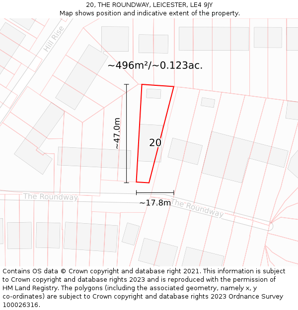 20, THE ROUNDWAY, LEICESTER, LE4 9JY: Plot and title map