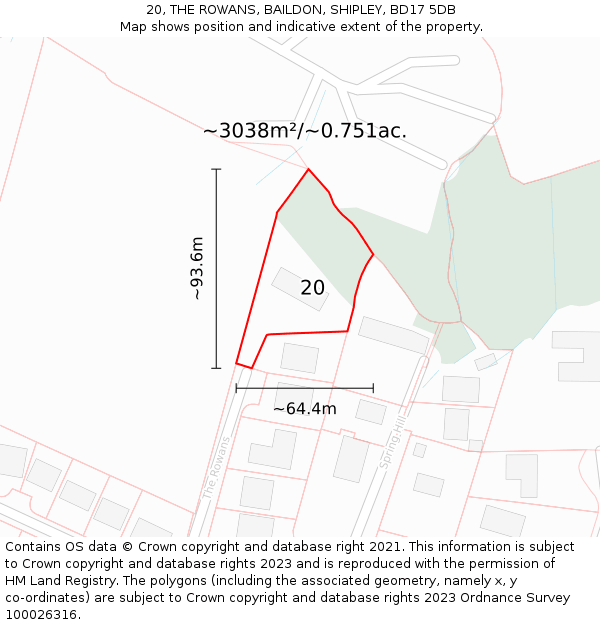 20, THE ROWANS, BAILDON, SHIPLEY, BD17 5DB: Plot and title map