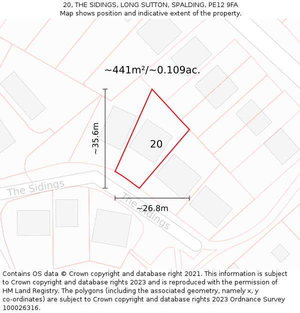 20, THE SIDINGS, LONG SUTTON, SPALDING, PE12 9FA: Plot and title map