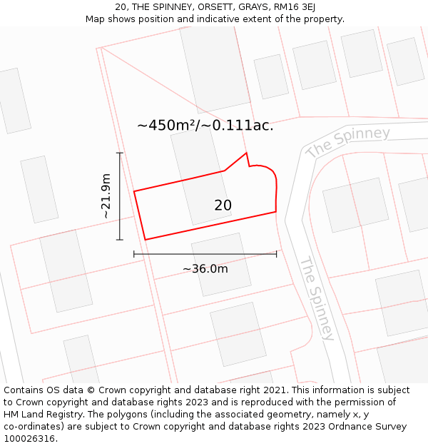 20, THE SPINNEY, ORSETT, GRAYS, RM16 3EJ: Plot and title map