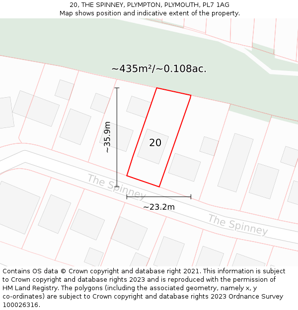20, THE SPINNEY, PLYMPTON, PLYMOUTH, PL7 1AG: Plot and title map