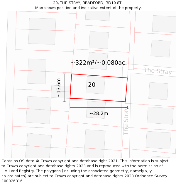20, THE STRAY, BRADFORD, BD10 8TL: Plot and title map