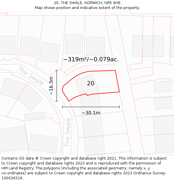 20, THE SWALE, NORWICH, NR5 9HE: Plot and title map