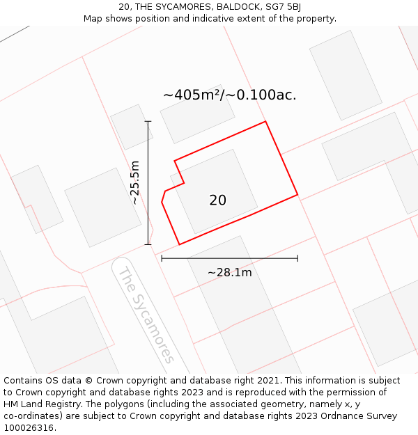 20, THE SYCAMORES, BALDOCK, SG7 5BJ: Plot and title map