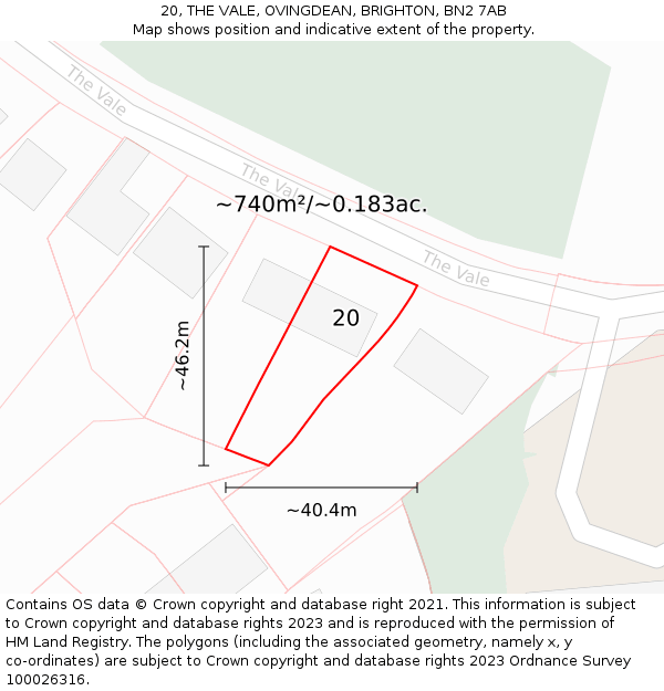 20, THE VALE, OVINGDEAN, BRIGHTON, BN2 7AB: Plot and title map