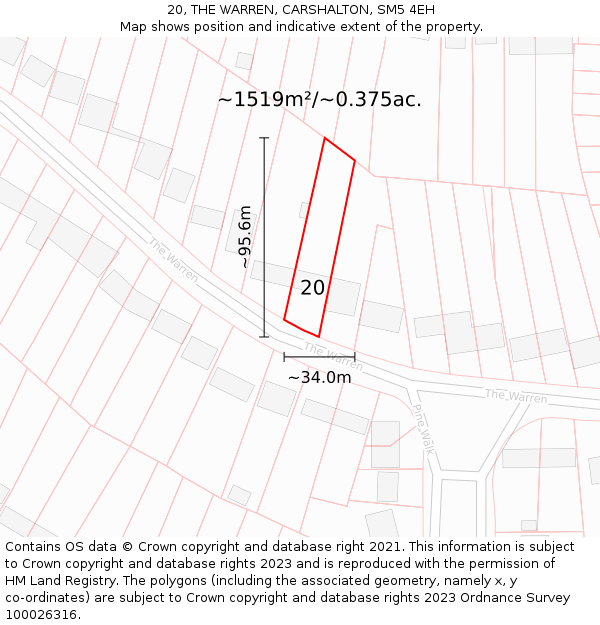 20, THE WARREN, CARSHALTON, SM5 4EH: Plot and title map