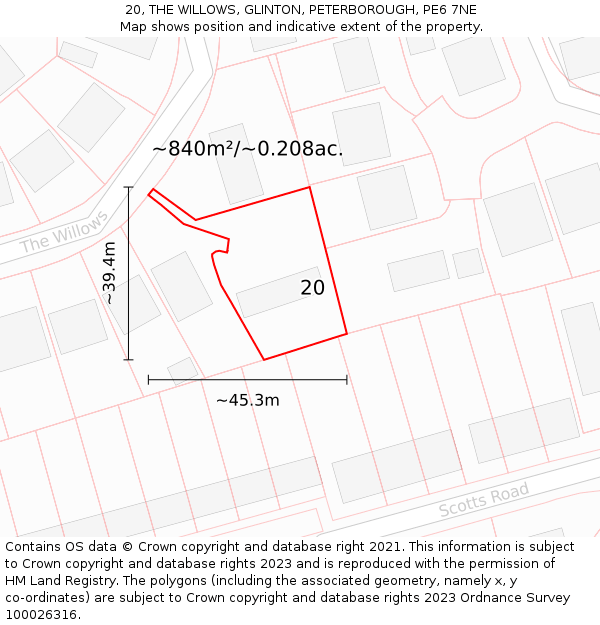 20, THE WILLOWS, GLINTON, PETERBOROUGH, PE6 7NE: Plot and title map