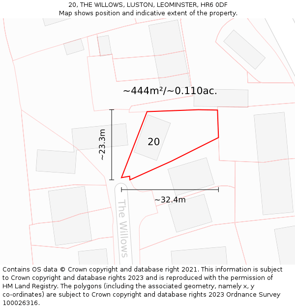 20, THE WILLOWS, LUSTON, LEOMINSTER, HR6 0DF: Plot and title map