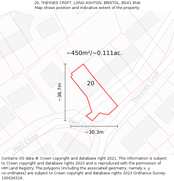 20, THEYNES CROFT, LONG ASHTON, BRISTOL, BS41 9NA: Plot and title map