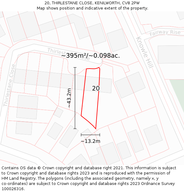 20, THIRLESTANE CLOSE, KENILWORTH, CV8 2PW: Plot and title map