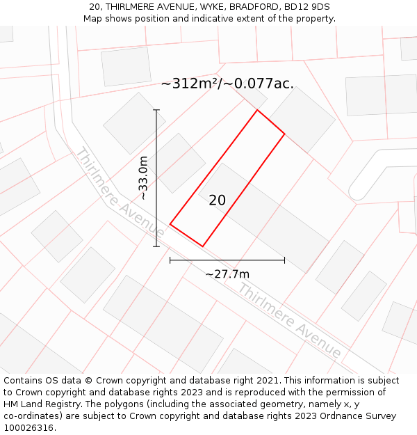 20, THIRLMERE AVENUE, WYKE, BRADFORD, BD12 9DS: Plot and title map