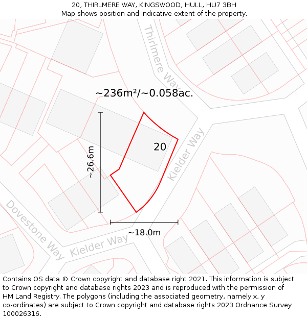 20, THIRLMERE WAY, KINGSWOOD, HULL, HU7 3BH: Plot and title map