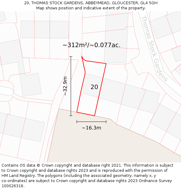 20, THOMAS STOCK GARDENS, ABBEYMEAD, GLOUCESTER, GL4 5GH: Plot and title map