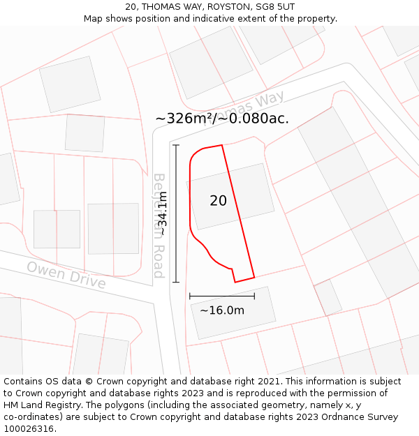 20, THOMAS WAY, ROYSTON, SG8 5UT: Plot and title map
