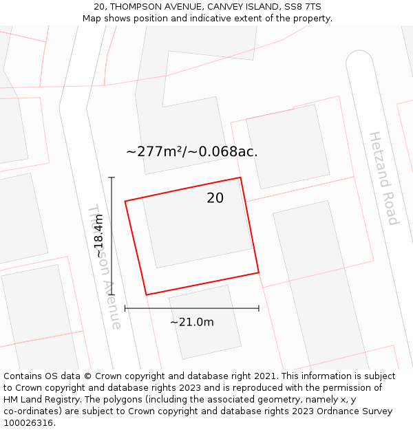 20, THOMPSON AVENUE, CANVEY ISLAND, SS8 7TS: Plot and title map