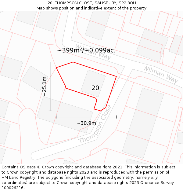 20, THOMPSON CLOSE, SALISBURY, SP2 8QU: Plot and title map
