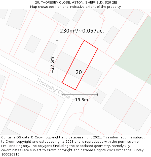 20, THORESBY CLOSE, ASTON, SHEFFIELD, S26 2EJ: Plot and title map