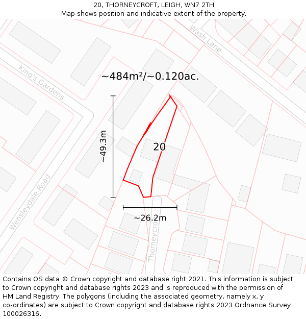 20, THORNEYCROFT, LEIGH, WN7 2TH: Plot and title map