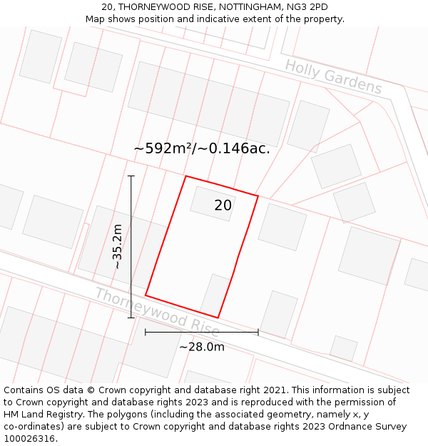 20, THORNEYWOOD RISE, NOTTINGHAM, NG3 2PD: Plot and title map