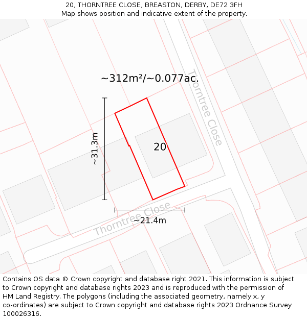 20, THORNTREE CLOSE, BREASTON, DERBY, DE72 3FH: Plot and title map