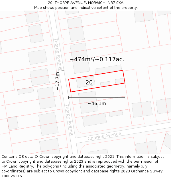 20, THORPE AVENUE, NORWICH, NR7 0XA: Plot and title map
