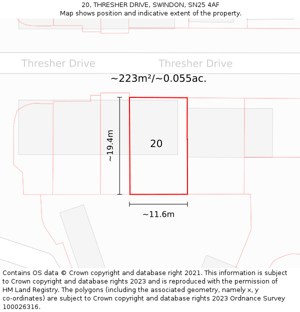 20, THRESHER DRIVE, SWINDON, SN25 4AF: Plot and title map
