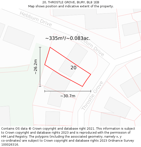 20, THROSTLE GROVE, BURY, BL8 1EB: Plot and title map