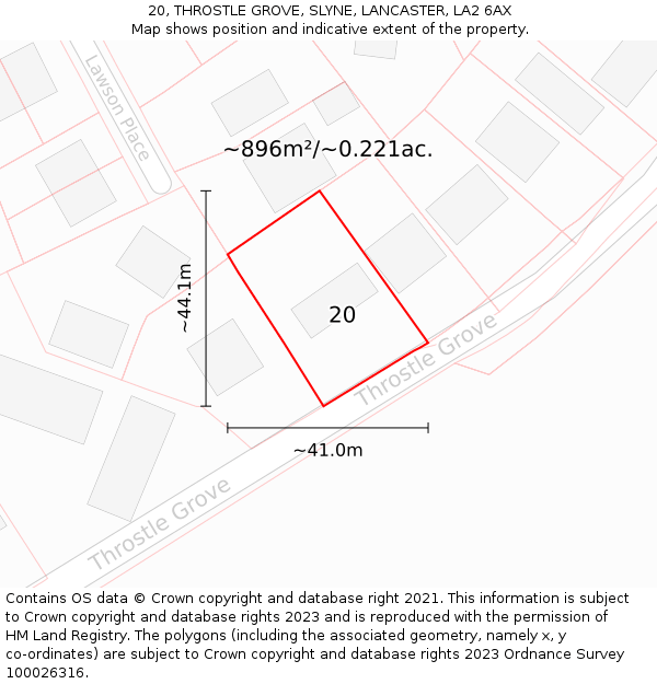 20, THROSTLE GROVE, SLYNE, LANCASTER, LA2 6AX: Plot and title map