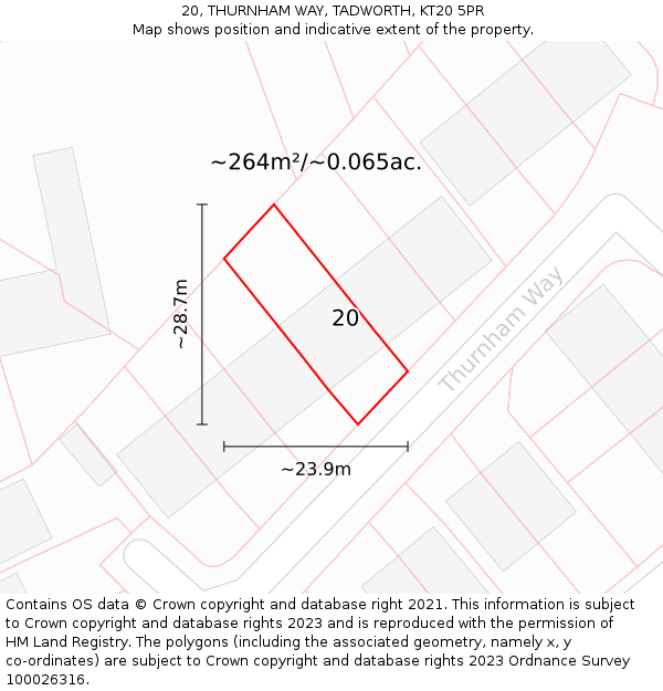 20, THURNHAM WAY, TADWORTH, KT20 5PR: Plot and title map