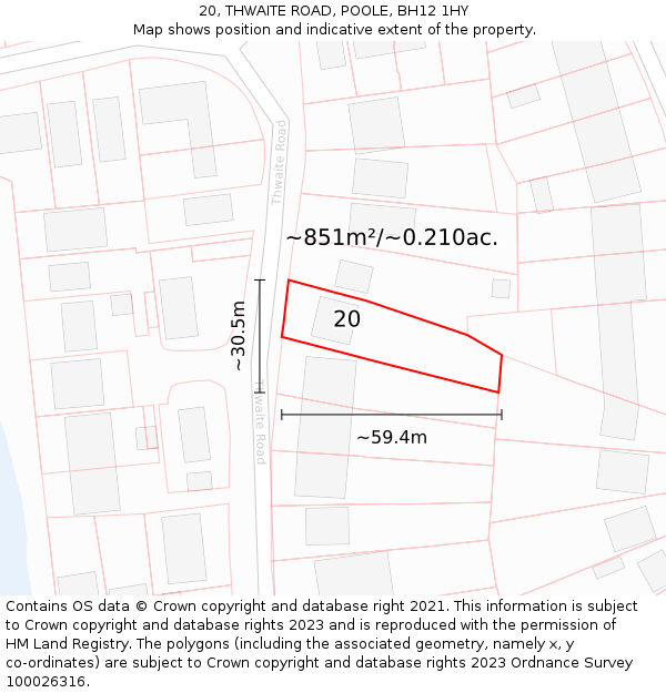 20, THWAITE ROAD, POOLE, BH12 1HY: Plot and title map