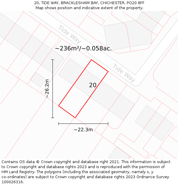 20, TIDE WAY, BRACKLESHAM BAY, CHICHESTER, PO20 8FF: Plot and title map