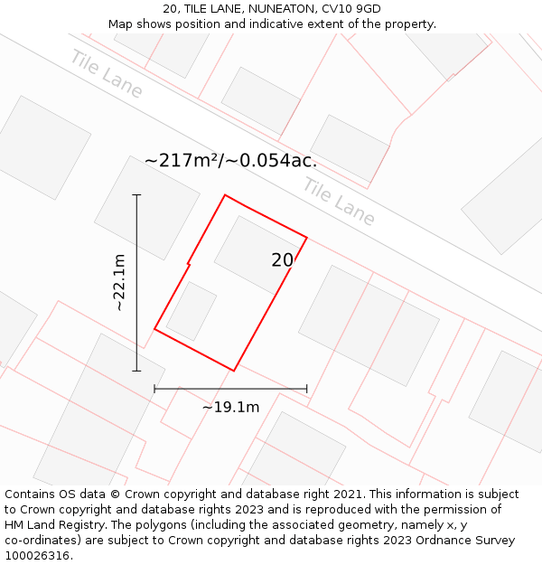 20, TILE LANE, NUNEATON, CV10 9GD: Plot and title map