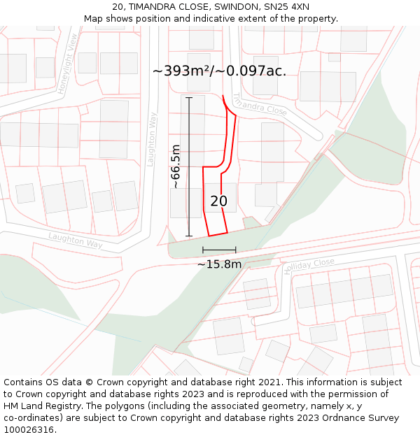 20, TIMANDRA CLOSE, SWINDON, SN25 4XN: Plot and title map