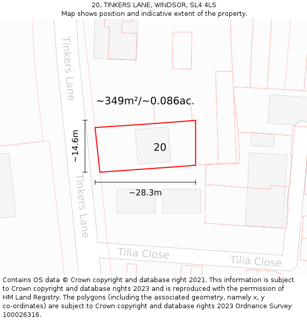 20, TINKERS LANE, WINDSOR, SL4 4LS: Plot and title map