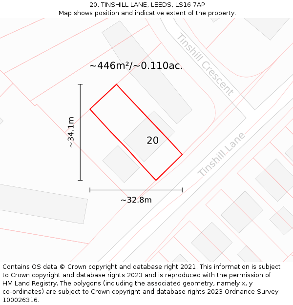 20, TINSHILL LANE, LEEDS, LS16 7AP: Plot and title map