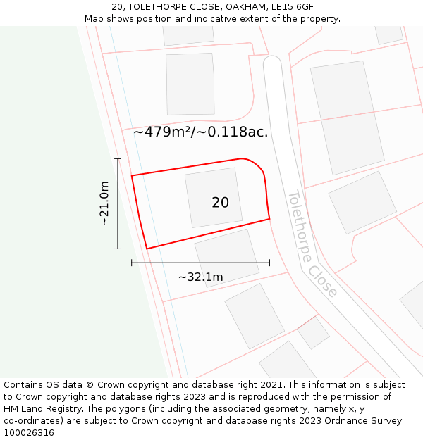 20, TOLETHORPE CLOSE, OAKHAM, LE15 6GF: Plot and title map