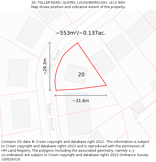 20, TOLLER ROAD, QUORN, LOUGHBOROUGH, LE12 8AH: Plot and title map