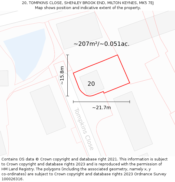 20, TOMPKINS CLOSE, SHENLEY BROOK END, MILTON KEYNES, MK5 7EJ: Plot and title map