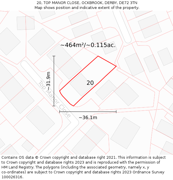 20, TOP MANOR CLOSE, OCKBROOK, DERBY, DE72 3TN: Plot and title map